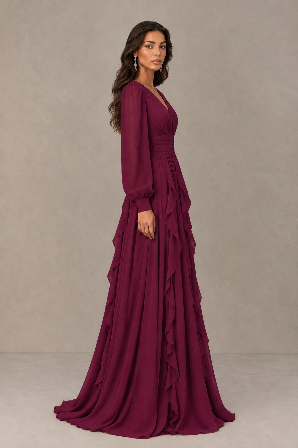 BOLODOO Desert Rose Long Sleeve V-Neck Ruffle Maxi Dress - Desert Rose - Desert Rose (4)