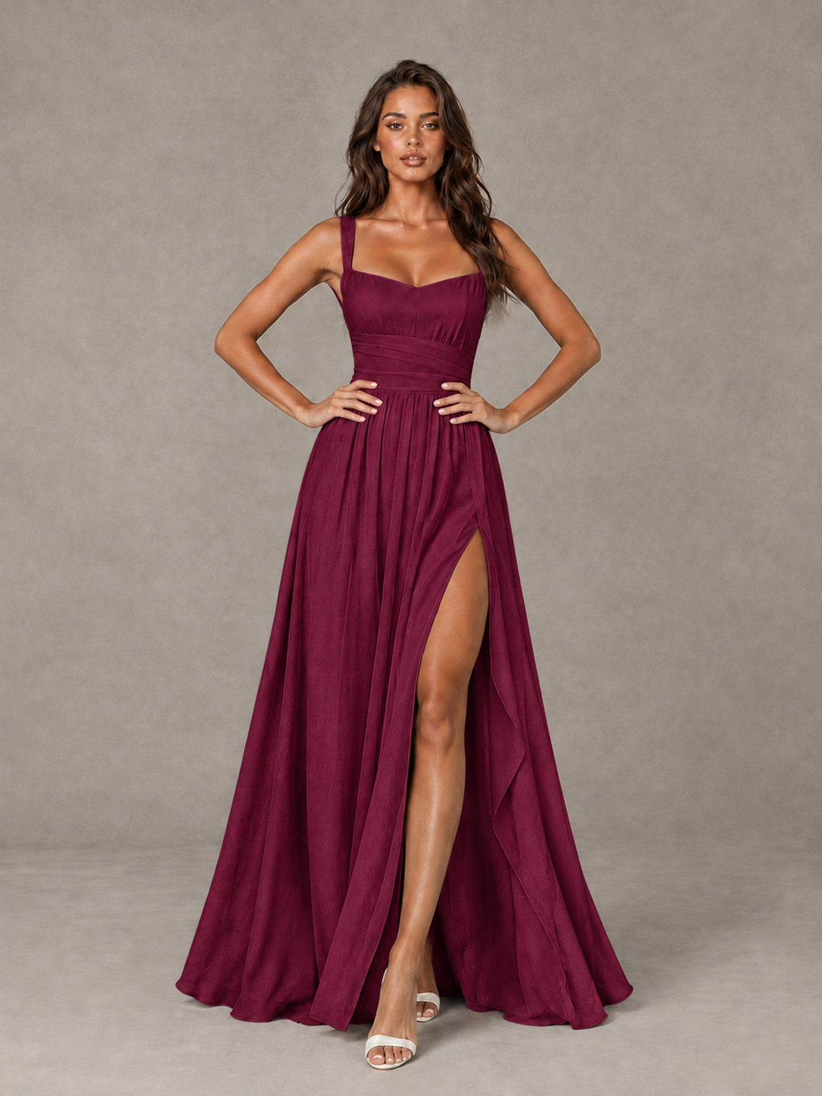 BOLODOO Desert Rose A-Line Bridesmaid Dress with High Slit & Lace-Up Back - Desert Rose - Desert Rose (4)