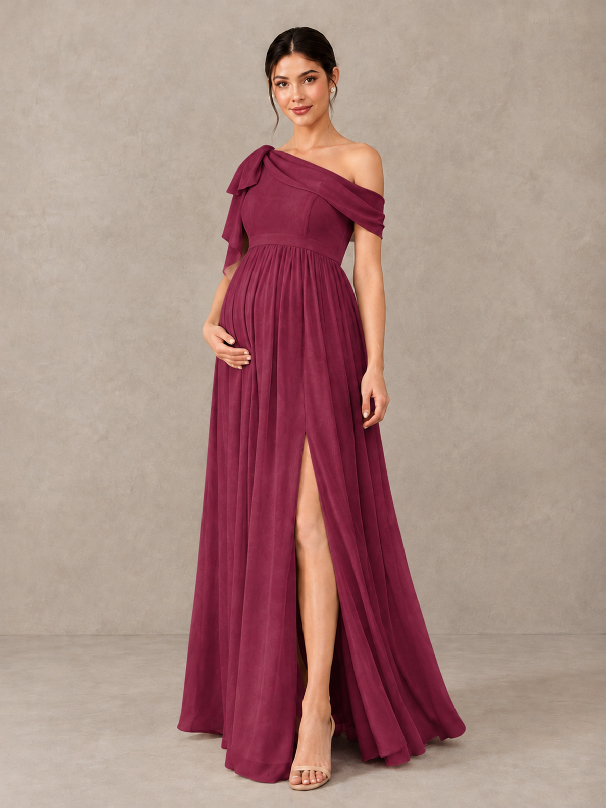 BOLODOO Desert Rose One-Shoulder Maternity Bridesmaid Dress with Slit - Desert Rose - Desert Rose (4)