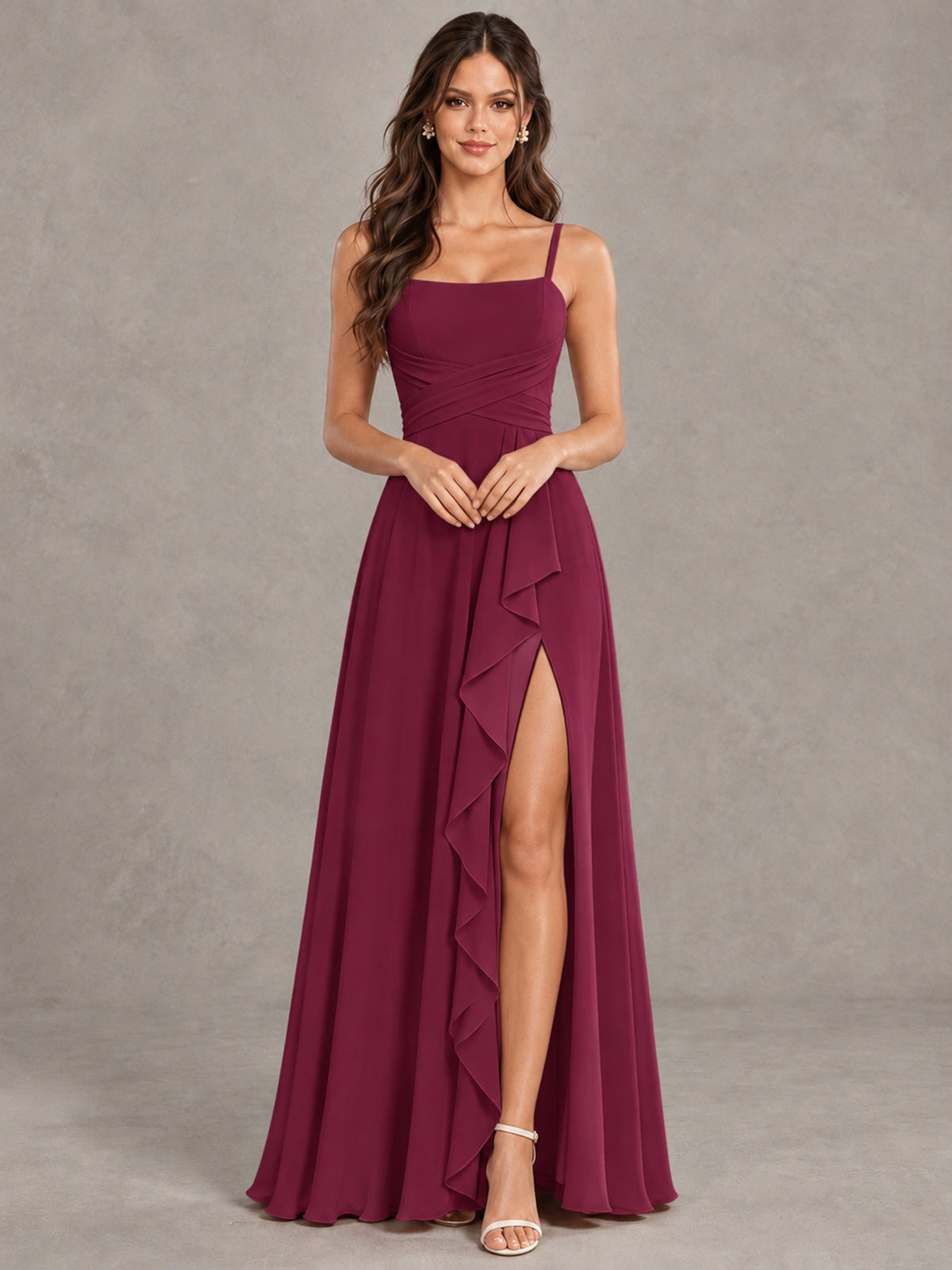 BOLODOO Desert Rose Spaghetti Strap Ruffle Bridesmaid Dress with Slit - Desert Rose - Desert Rose (4)