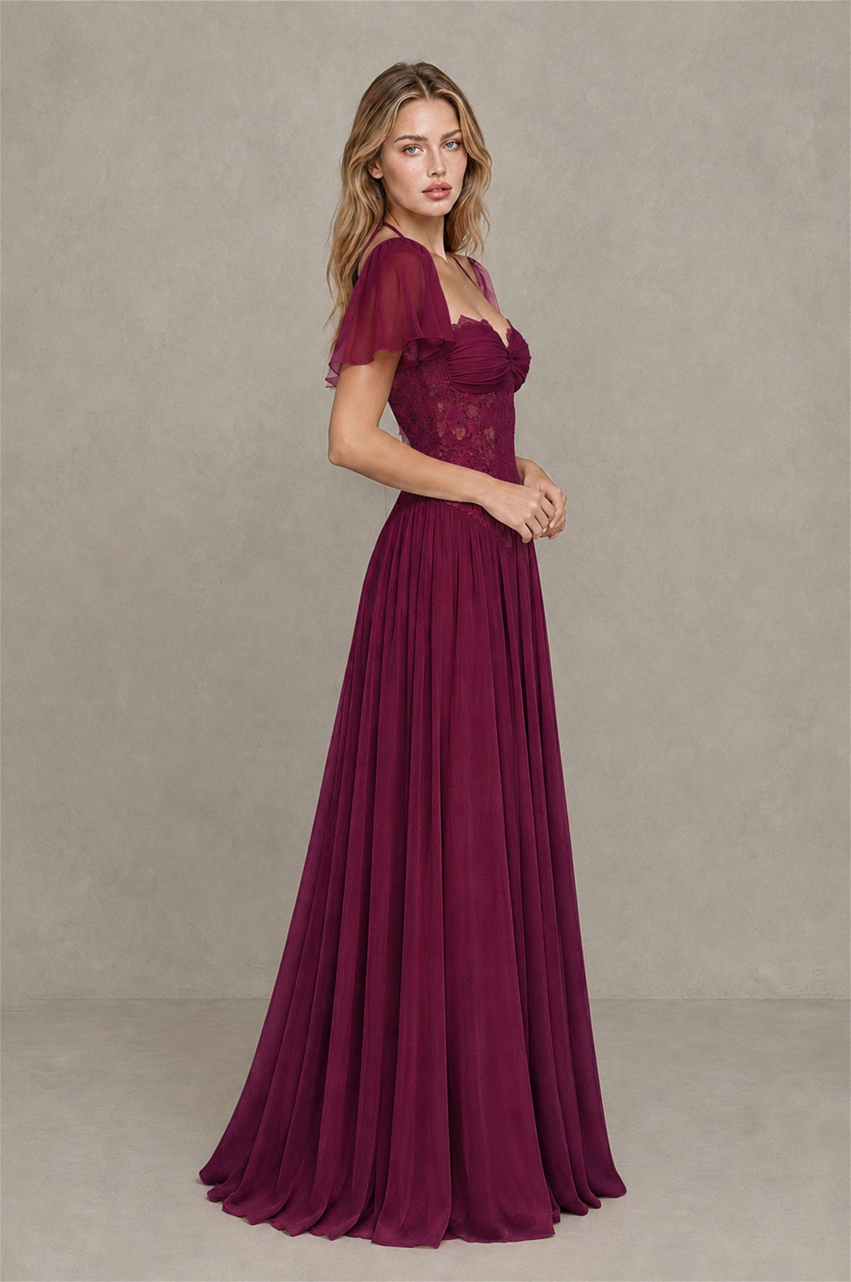 BOLODOO Desert Rose Flutter Sleeve Lace Corset A-Line Maxi Dress - Desert Rose - Desert Rose (4)