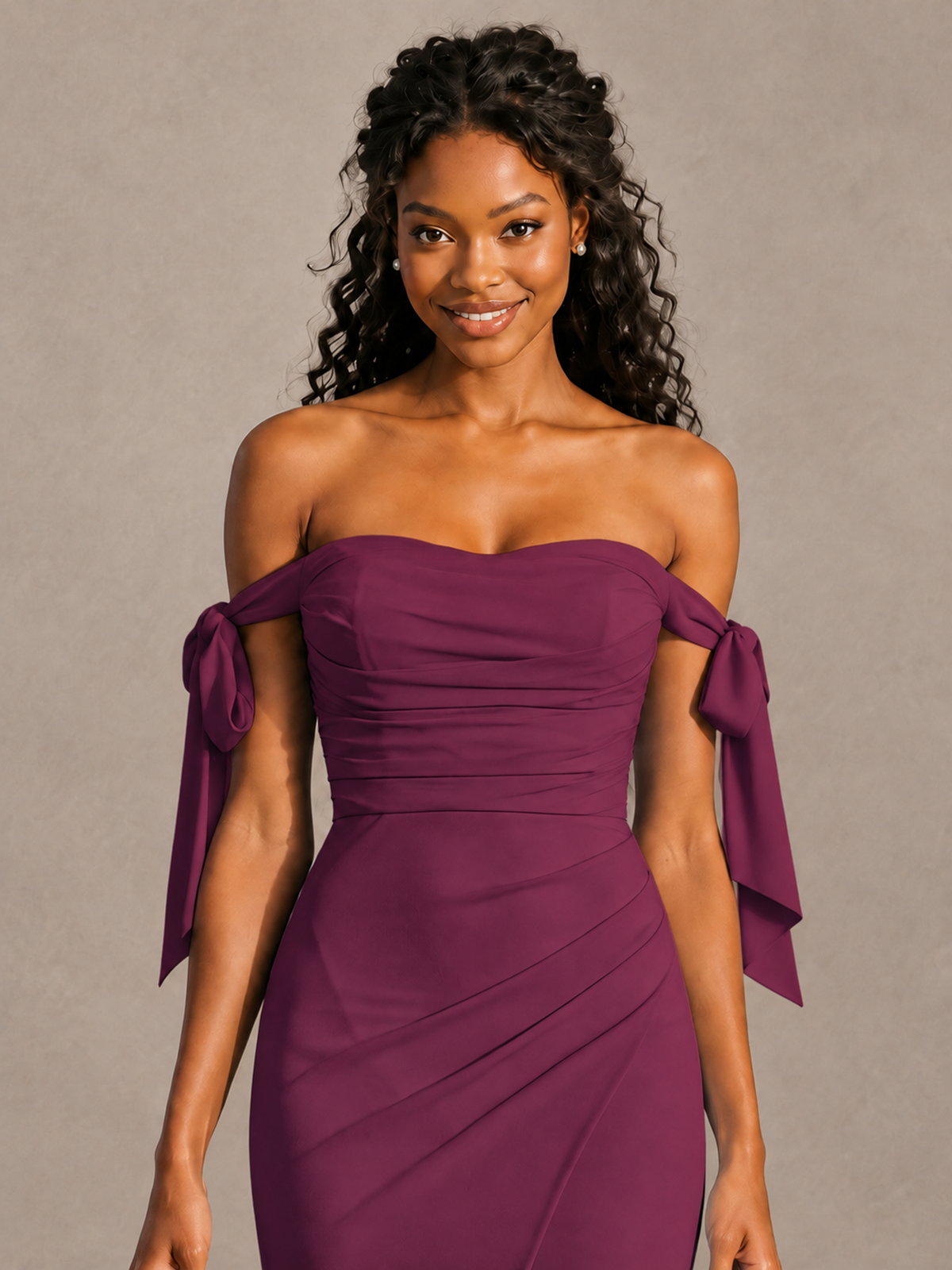 Desert Rose Off-Shoulder Bow Bridesmaid Dress with Slit - Desert Rose - Desert Rose (4)