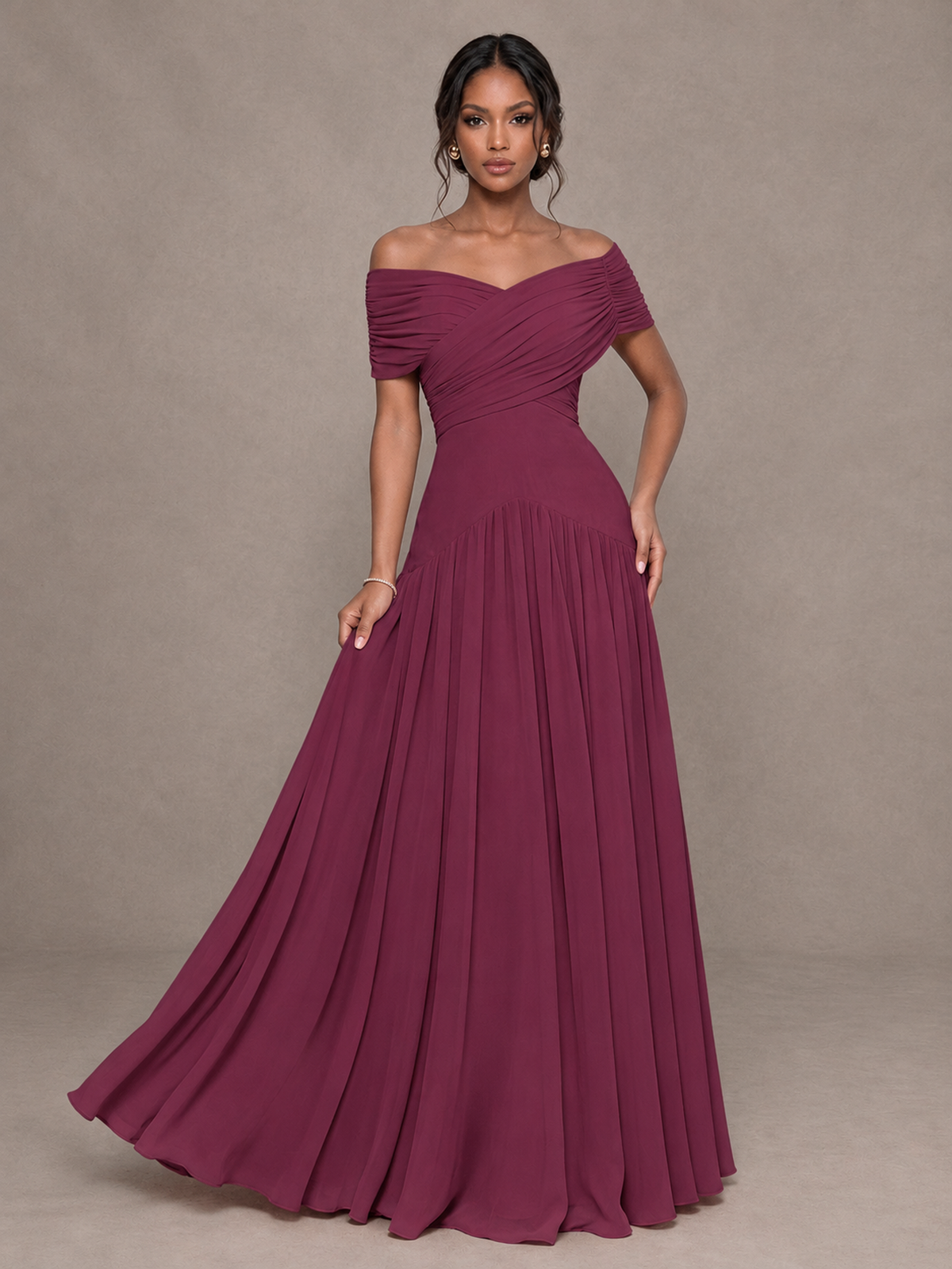 BOLODOO Desert Rose Off-Shoulder Ruched A-Line Bridesmaid Dress - Desert Rose - Desert Rose (4)