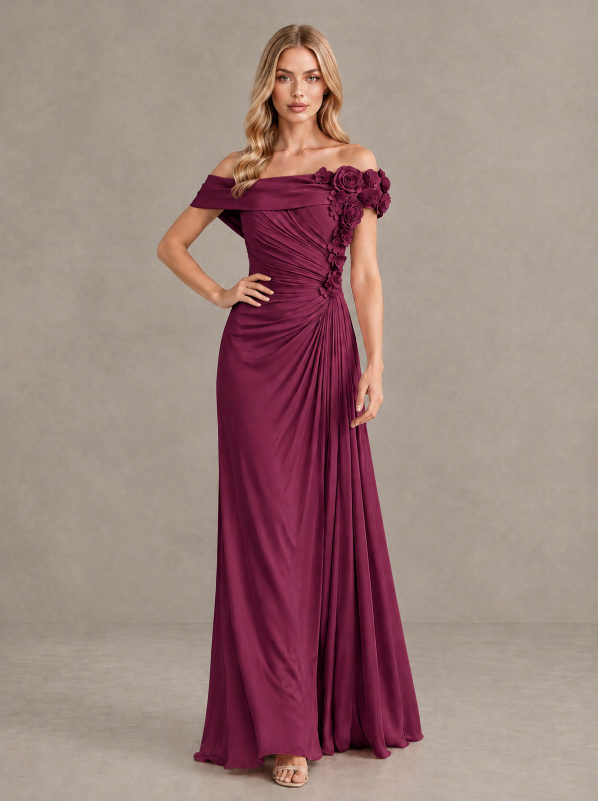 BOLODOO Desert Rose Off-Shoulder Floral Applique Wedding Guest Maxi Dress - Desert Rose - Desert Rose (4)