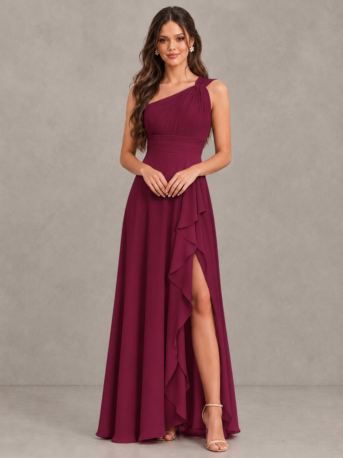BOLODOO Desert Rose One-Shoulder Ruffle Bridesmaid Dress with Slit - Desert Rose - Desert Rose (4)