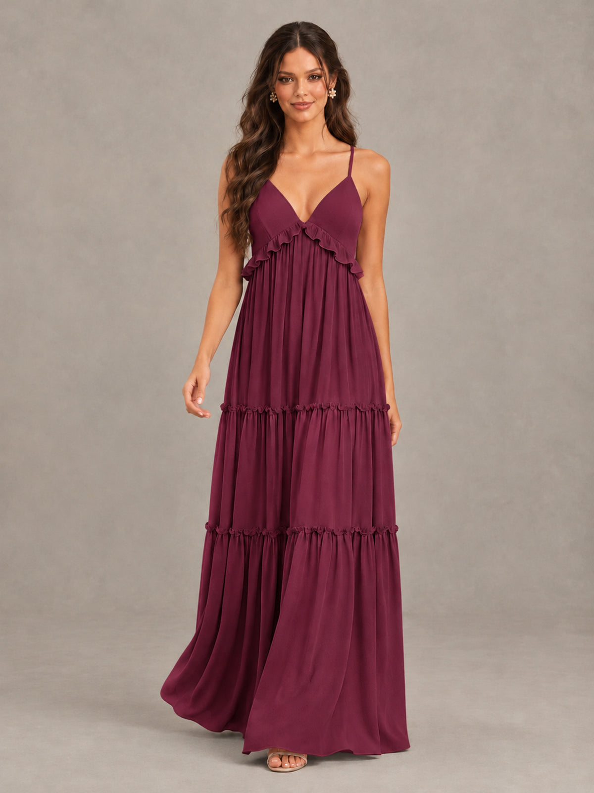 BOLODOO Desert Rose Tiered V-Neck Lace-Up Back Bridesmaid Dress - Desert Rose - Desert Rose (4)
