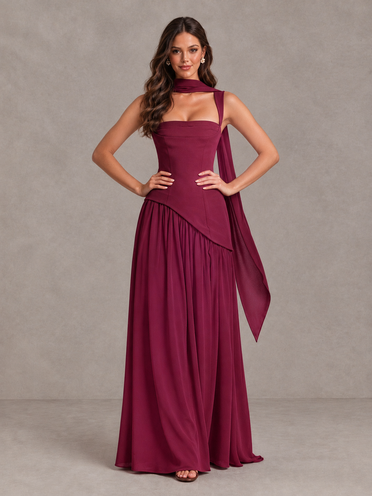 BOLODOO Desert Rose Brown Scarf Bridesmaid Dress with Lace-Up Back - Desert Rose - Desert Rose (4)