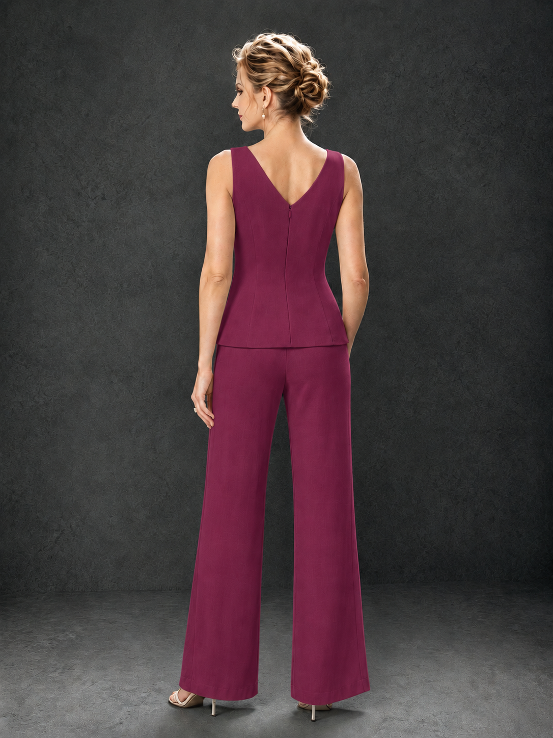 BOLODOO Desert Rose 3-Piece Mother of the Bride Pant Suit with Beaded Top & Chiffon Jacket - Desert Rose