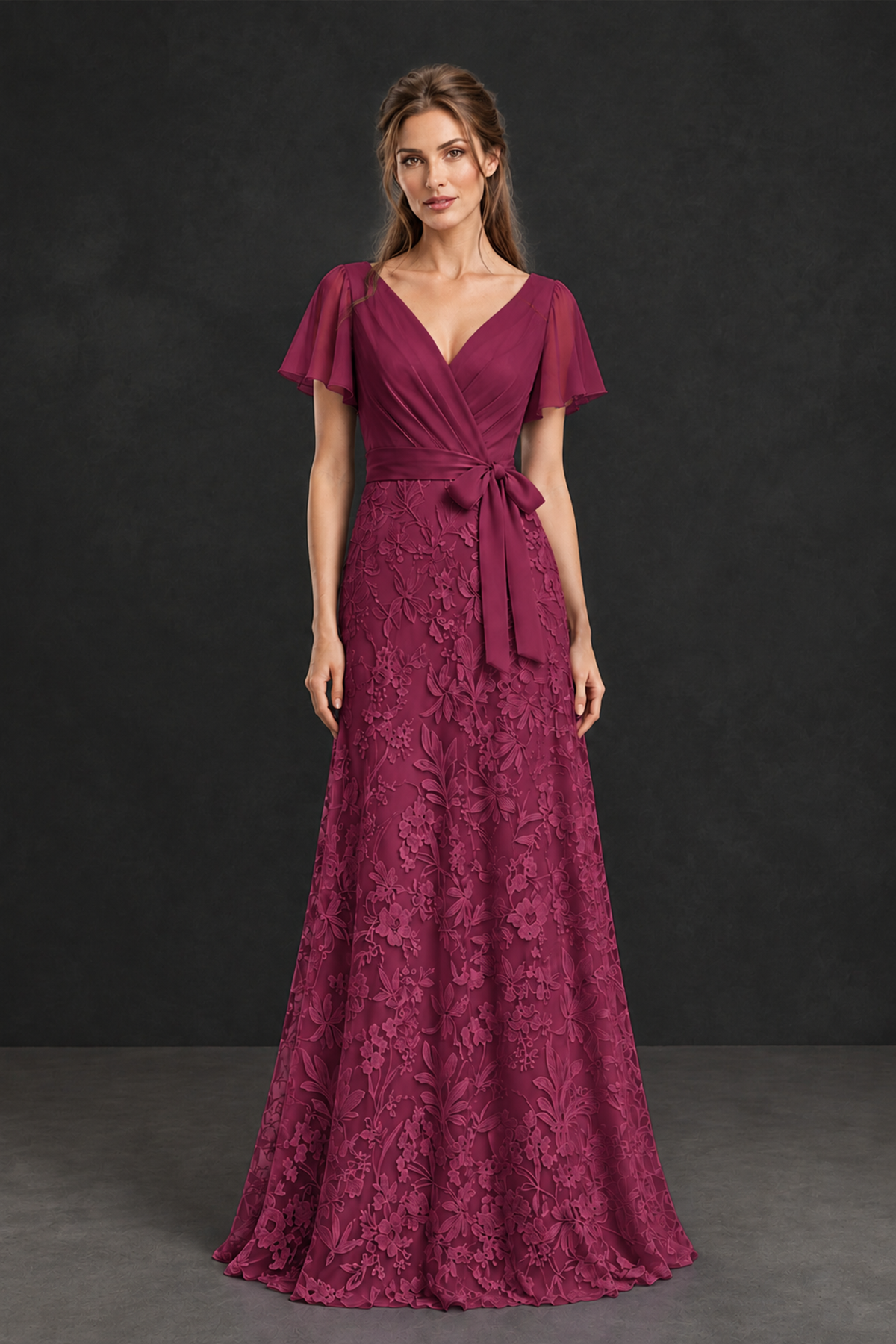 BOLODOO Deset Rose Flutter Sleeve Lace Mother of the Bride Dress - Deset Rose