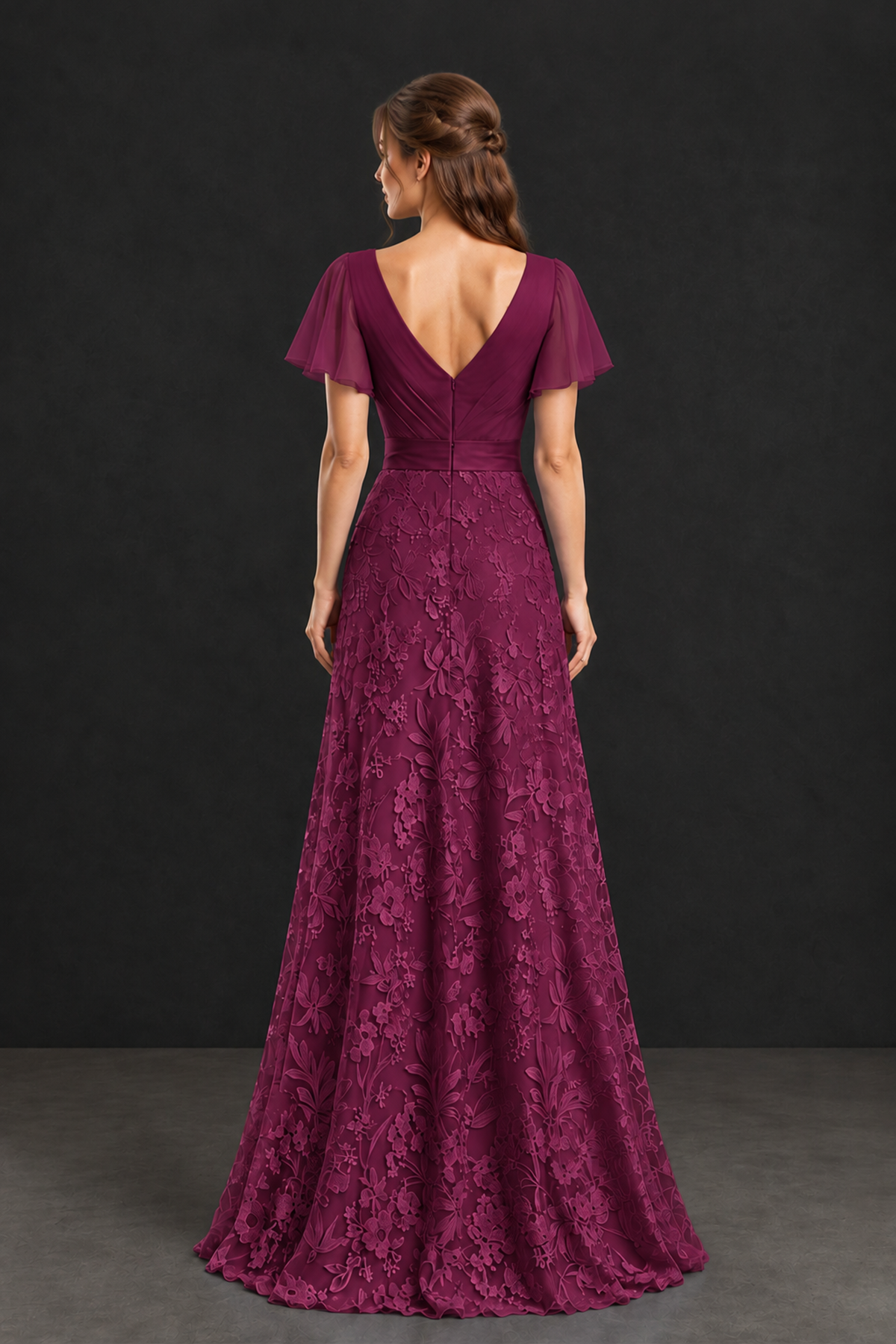 BOLODOO Deset Rose Flutter Sleeve Lace Mother of the Bride Dress - Deset Rose