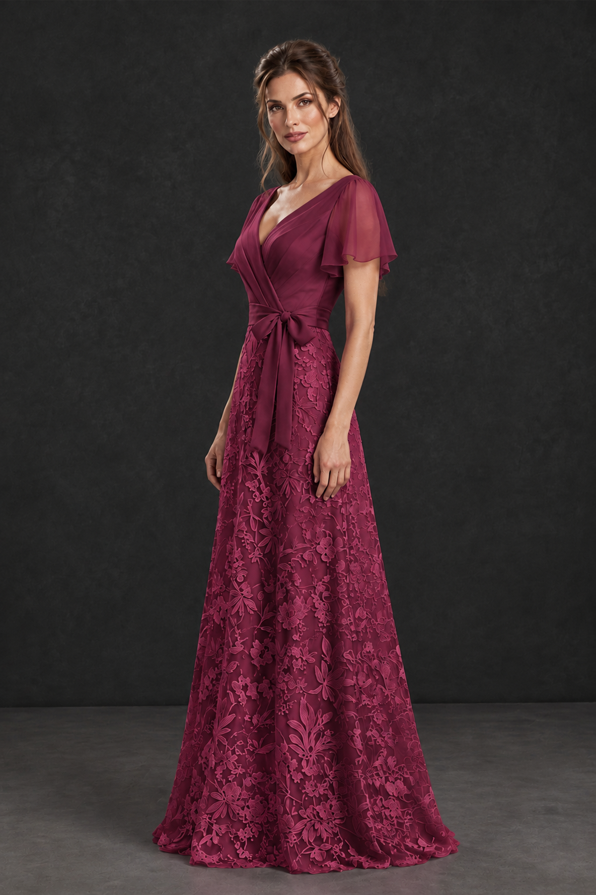 BOLODOO Deset Rose Flutter Sleeve Lace Mother of the Bride Dress - Deset Rose