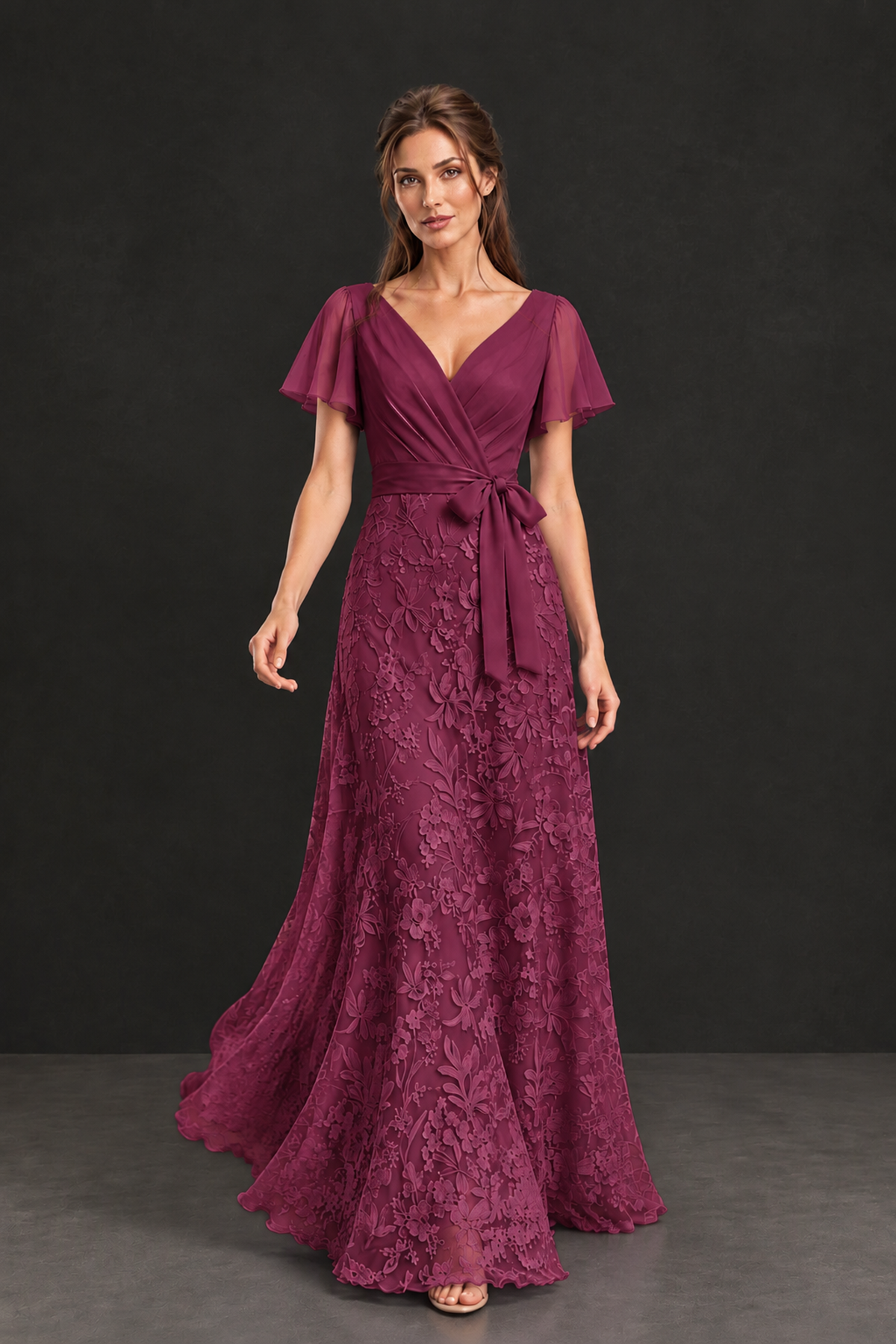 BOLODOO Deset Rose Flutter Sleeve Lace Mother of the Bride Dress - Deset Rose