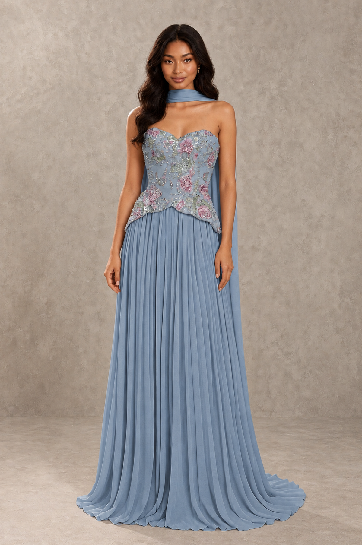 BOLODOO Dusty Blue Strapless Beaded Floral Corset Chiffon Maxi Gown – Open Back Prom & Formal Evening Dress - Dusty Blue - Dusty Blue_01