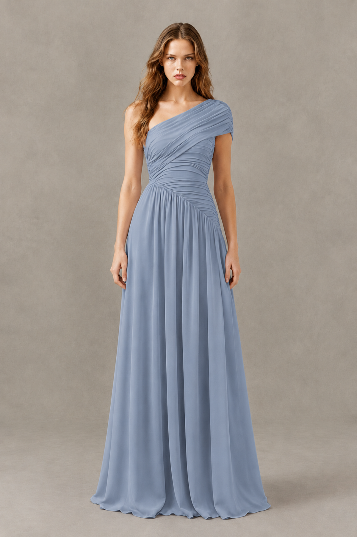 BOLODOO Dusty Blue One-Shoulder Ruched Floor-Length Bridesmaid Dress - Dusty Blue - Dusty Blue_01