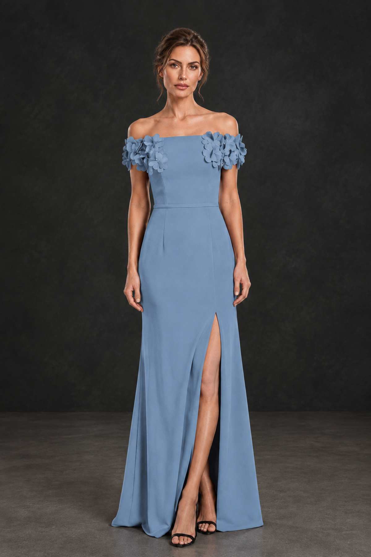 BOLODOO Dusty Blue Off-the-Shoulder Mother of the Bride Dress with Floral Appliques - Dusty Blue - Dusty Blue_01