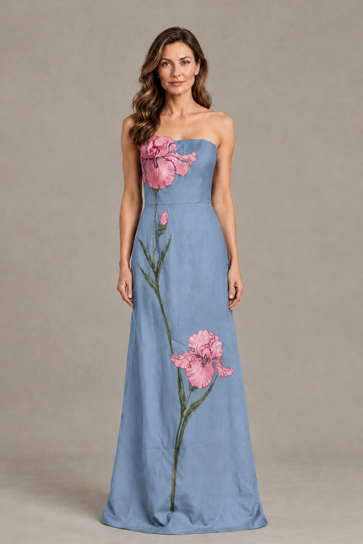 BOLODOO Dusty Blue Strapless Floral Mother of the Bride Gown - Dusty Blue - Dusty Blue_01