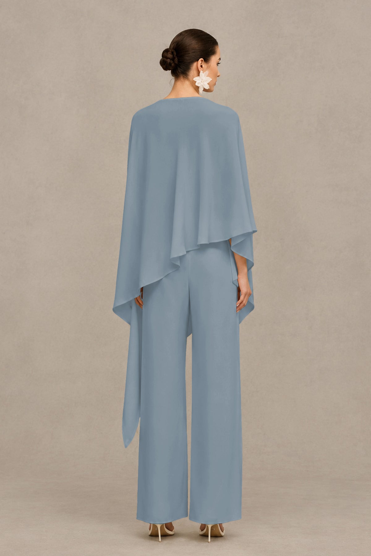 BOLODOO Dusty Blue Cape Sleeve Wide-Leg Formal Pantsuit - Dusty Blue - Dusty Blue_02