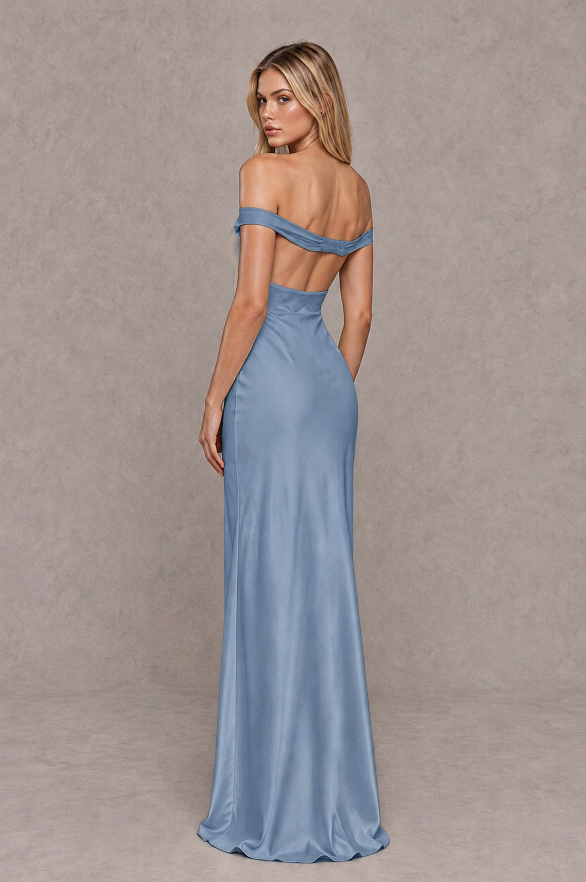 BOLODOO Dusty Blue Off-Shoulder Open-Back Satin Evening Gown - Dusty Blue - Dusty Blue_02