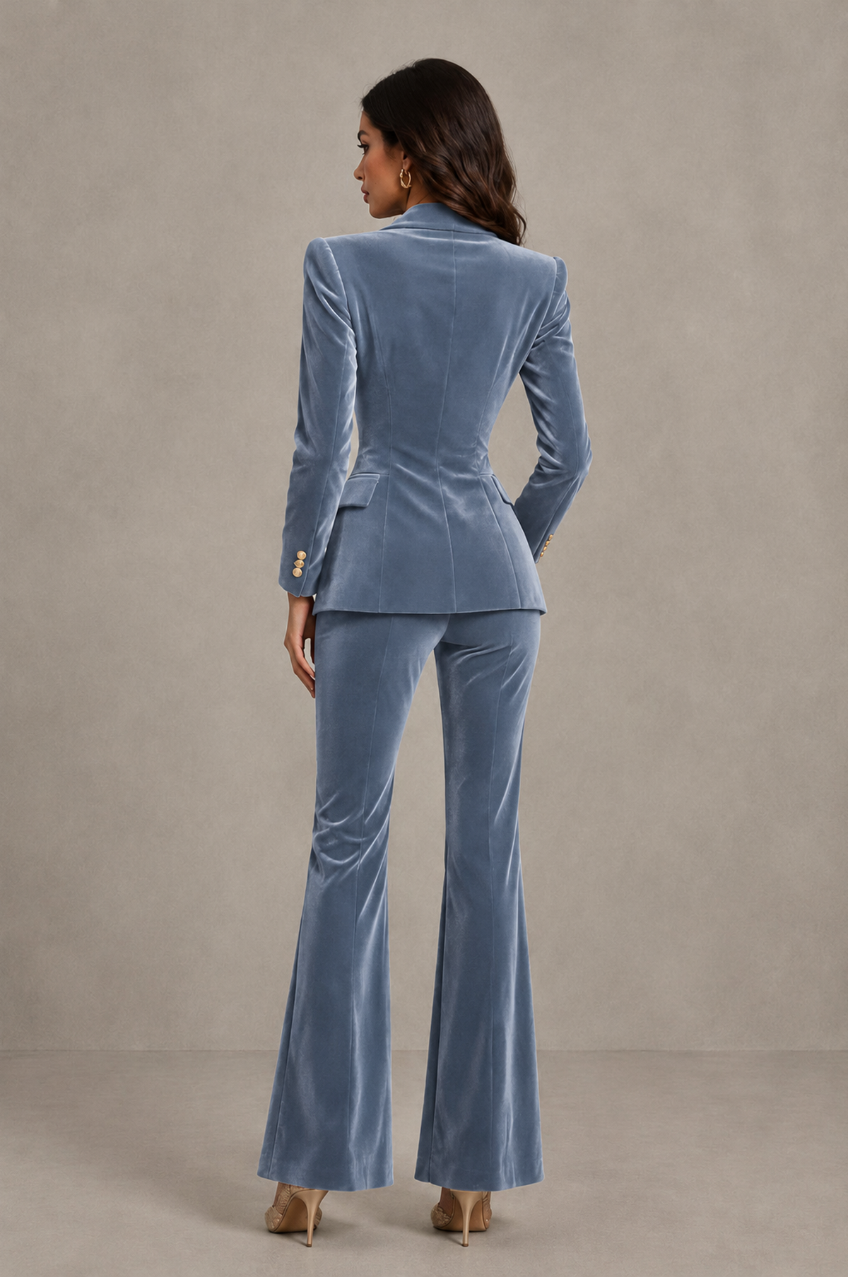 BOLODOO Dusty Blue Velvet Double-Breasted Blazer & Pants Two-Piece Suit - Dusty Blue - Dusty Blue_02