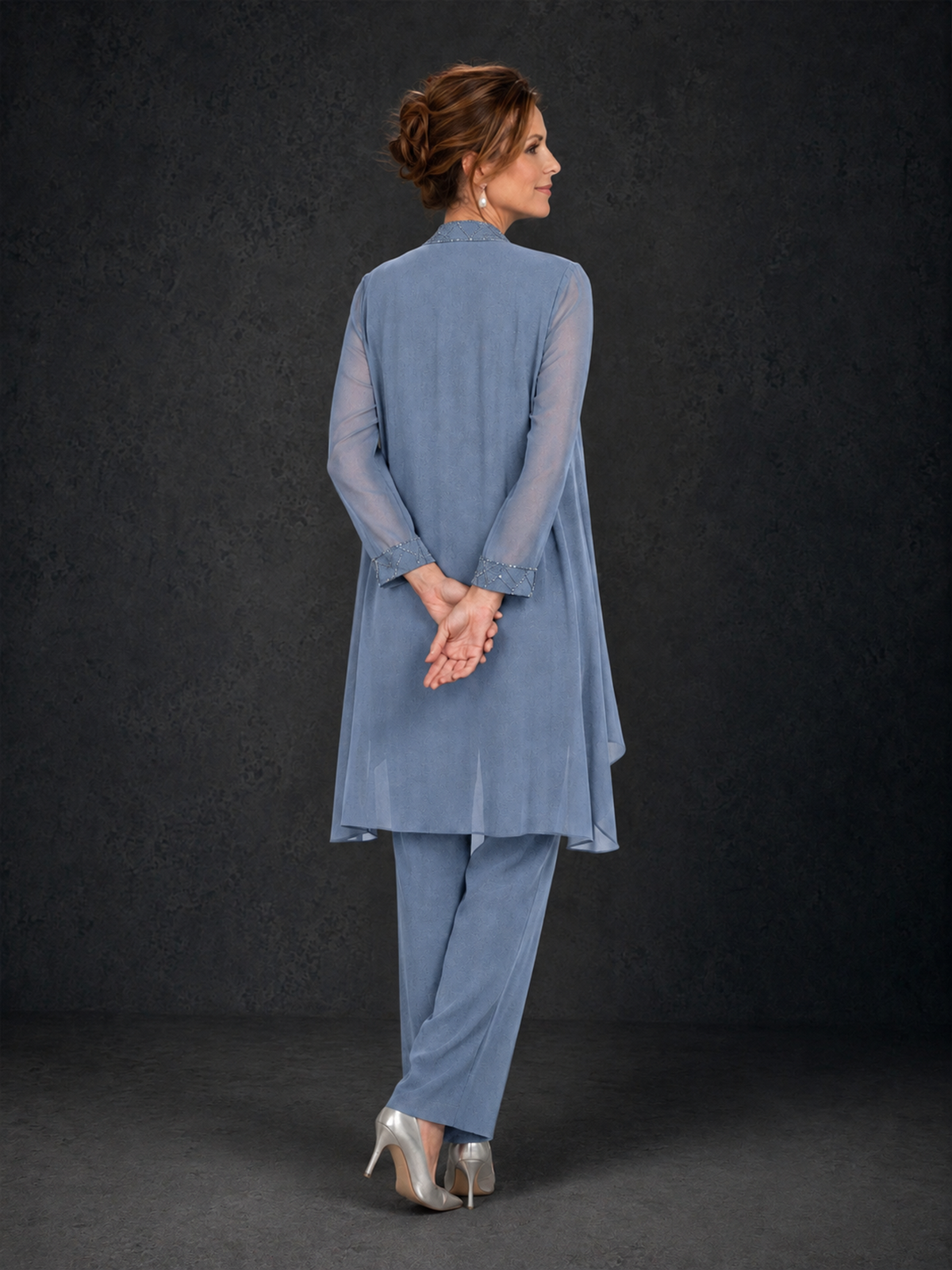 BOLODOO Dusty Blue 3-Piece Beaded Chiffon Duster Jacket Pant Suit - Dusty Blue - Dusty Blue_02