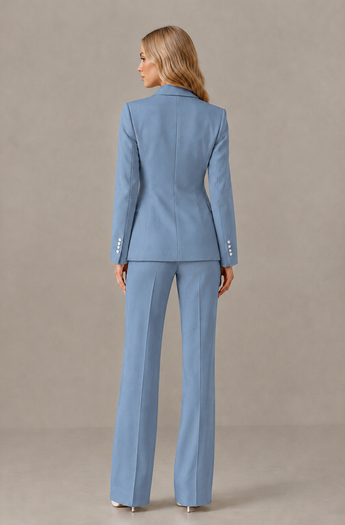 BOLODOO Dusty Blue Women's Three-Piece Pantsuit with Blazer & Vest - Dusty Blue - Dusty Blue_02