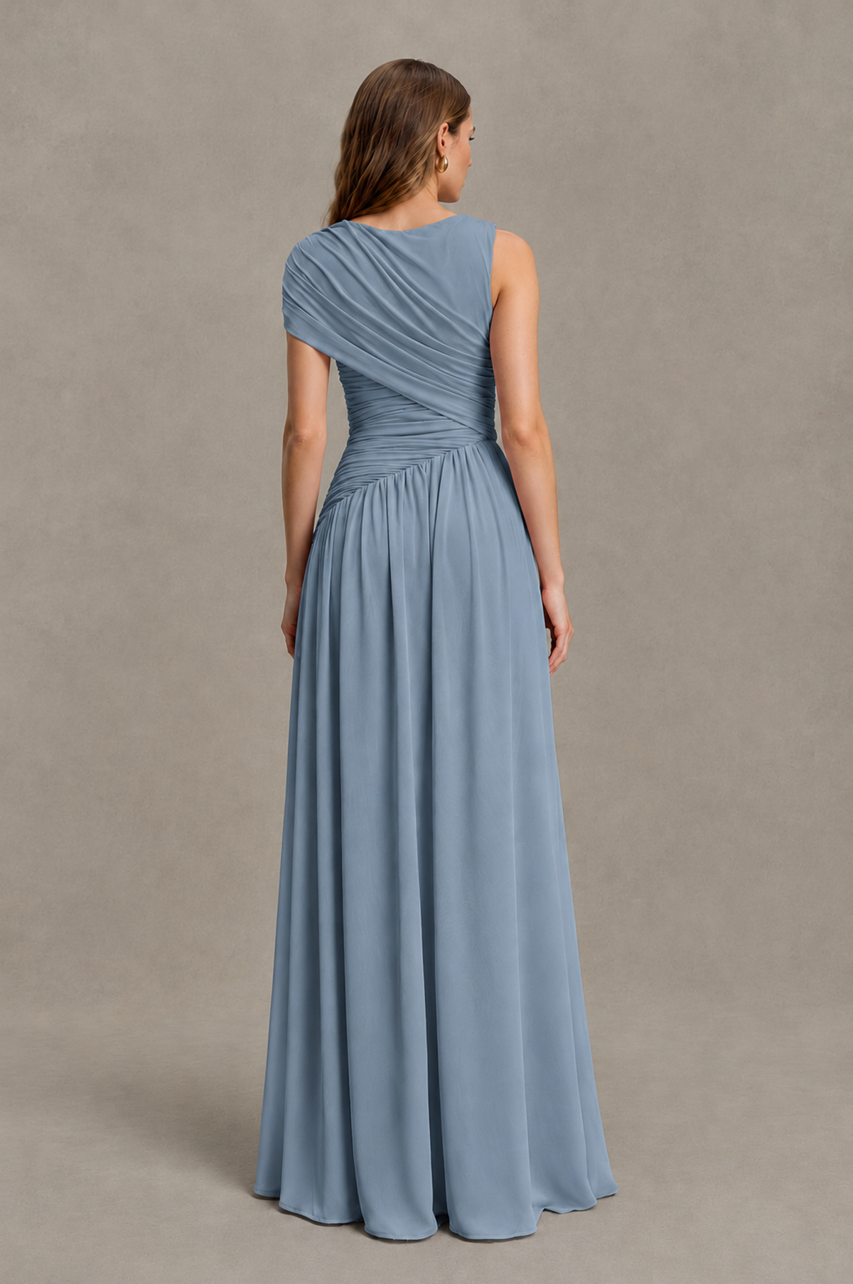 BOLODOO Dusty Blue One-Shoulder Ruched Floor-Length Bridesmaid Dress - Dusty Blue - Dusty Blue_02
