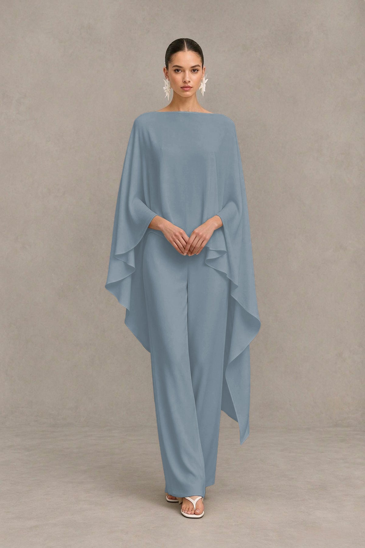 BOLODOO Dusty Blue Cape Sleeve Wide-Leg Formal Pantsuit - Dusty Blue - Dusty Blue_04