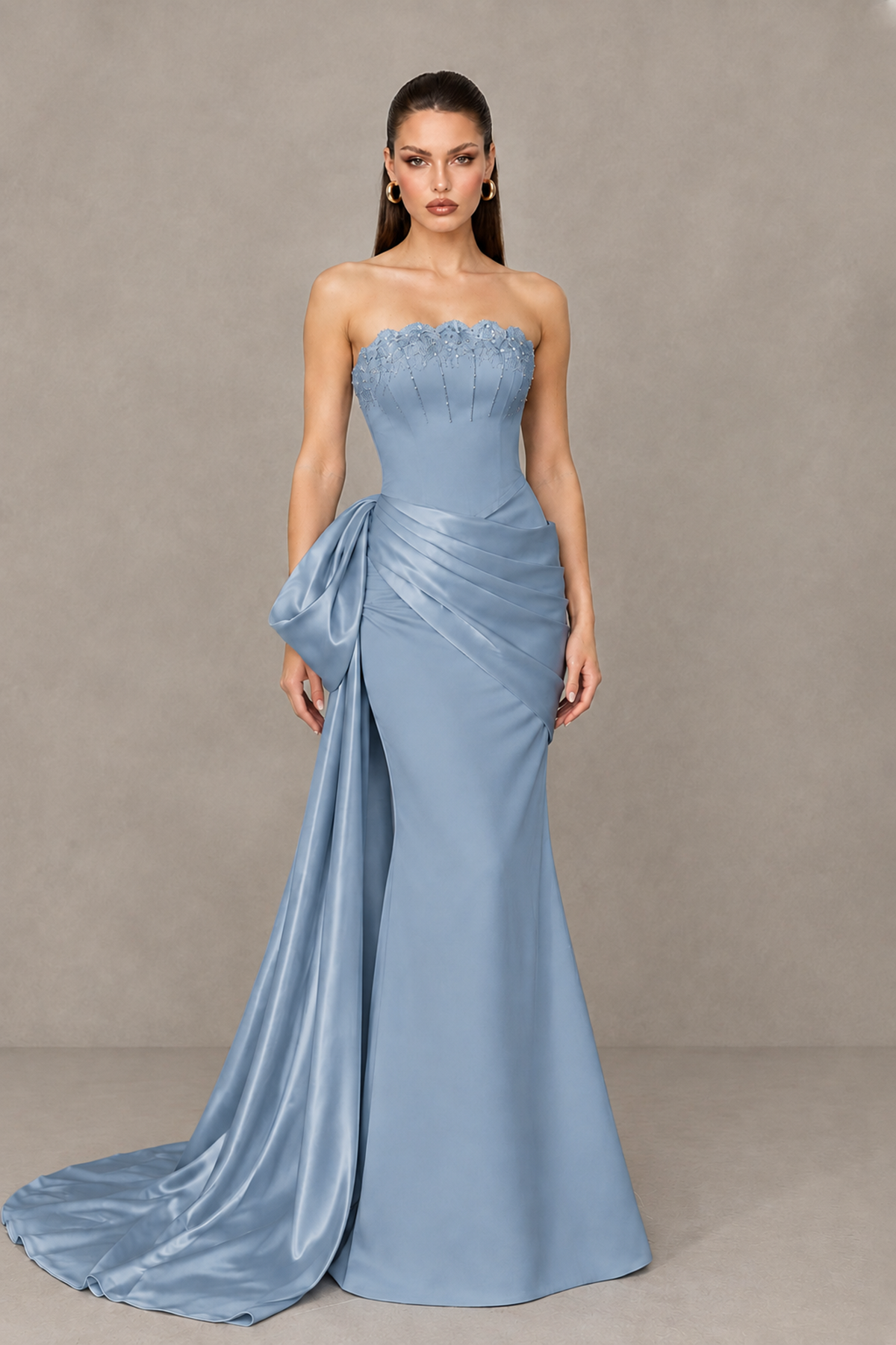 BOLODOO Dusty Blue Strapless Satin Prom Dress with Draped Side Train - Dusty Blue - Dusty_Blue_1