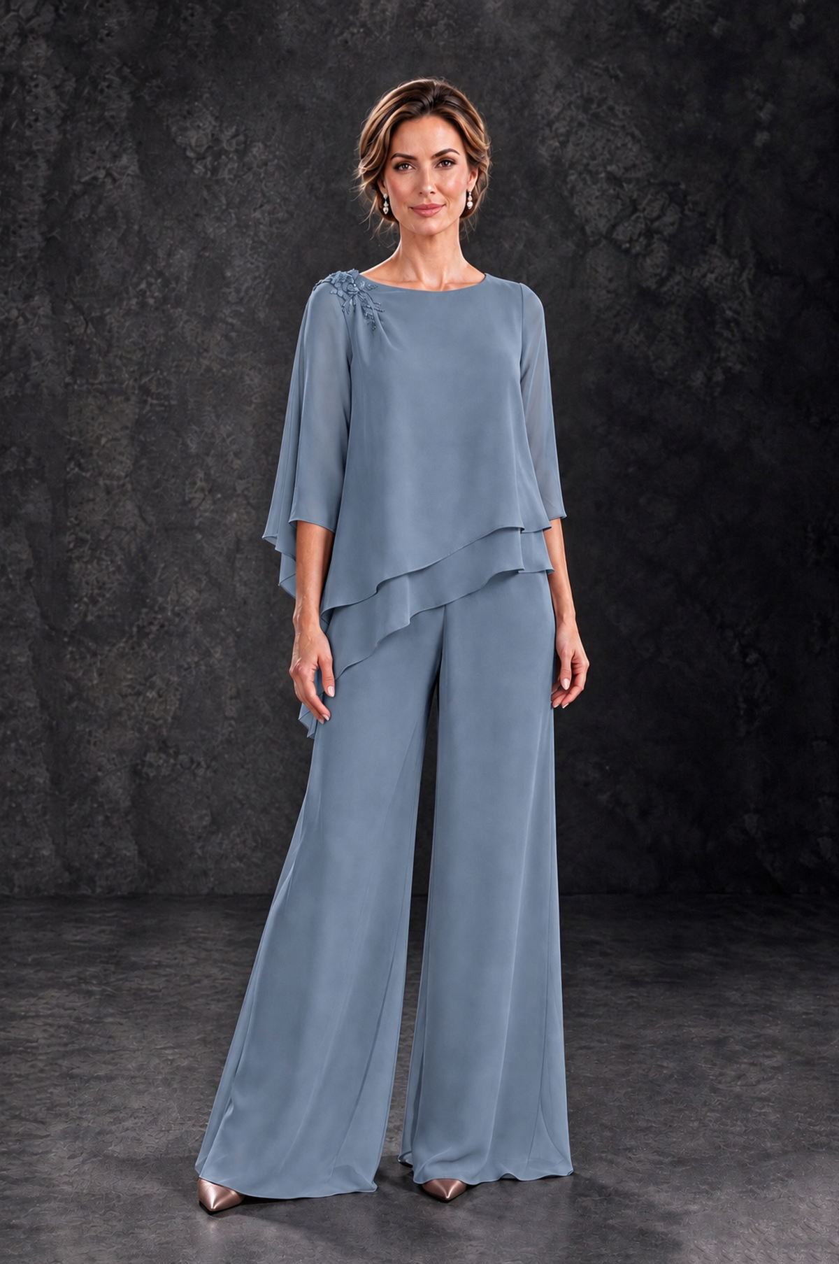 BOLODOO Dusty Blue Layered Wide-Leg Mother of the Bride Pant Suit - Dusty Blue - Dusty Blue_1