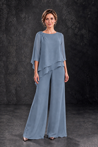 BOLODOO Dusty Blue Layered Wide-Leg Mother of the Bride Pant Suit - Dusty Blue - Dusty Blue_1