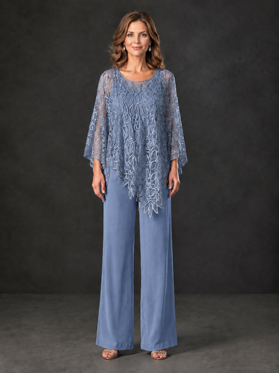 BOLODOO Dusty Blue Lace Overlay Wide-Leg Pantsuit for Mothers of the Bride - Dusty Blue