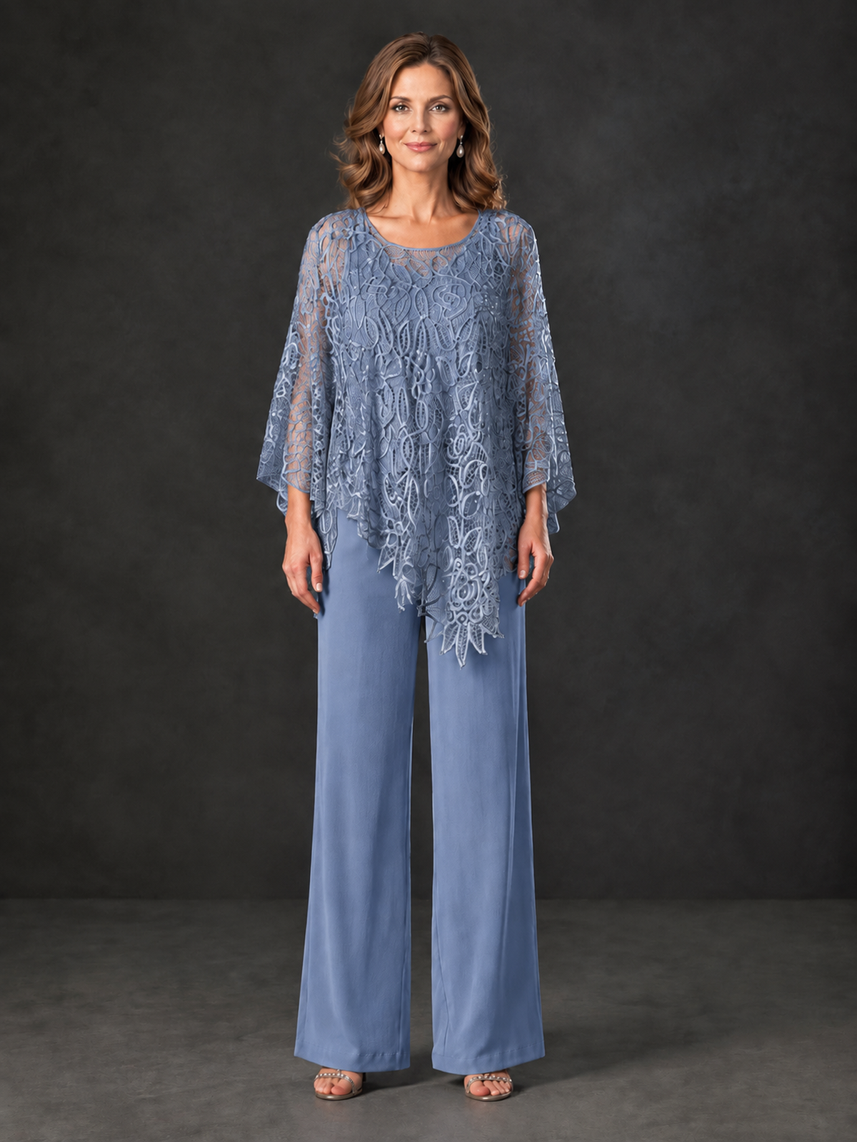 BOLODOO Dusty Blue Lace Overlay Wide-Leg Pantsuit for Mothers of the Bride - Dusty Blue