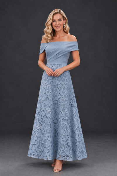 BOLODOO Dusty Blue Off-the-Shoulder Floral A-Line Mother of the Bride Dress - Dusty Blue - Dusty Blue_1