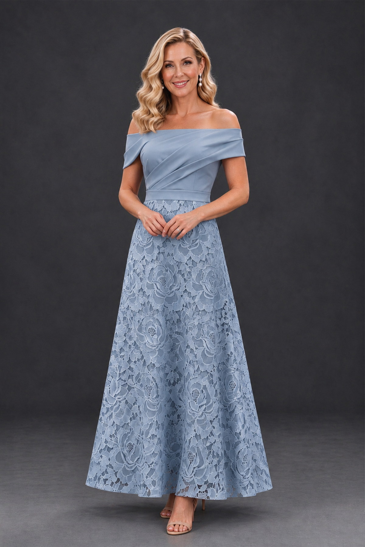 BOLODOO Dusty Blue Off-the-Shoulder Floral A-Line Mother of the Bride Dress - Dusty Blue - Dusty Blue_1