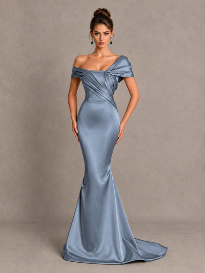 BOLODOO Dusty Blue Off-Shoulder Satin Mermaid Prom Dress - Dusty Blue - Dusty Blue_1