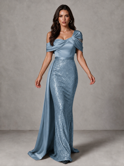 BOLODOO Dusty Blue Sequin Mermaid Evening Dress with Off-Shoulder Satin Drape and Sweep Train - Dusty Blue - Dusty Blue_1