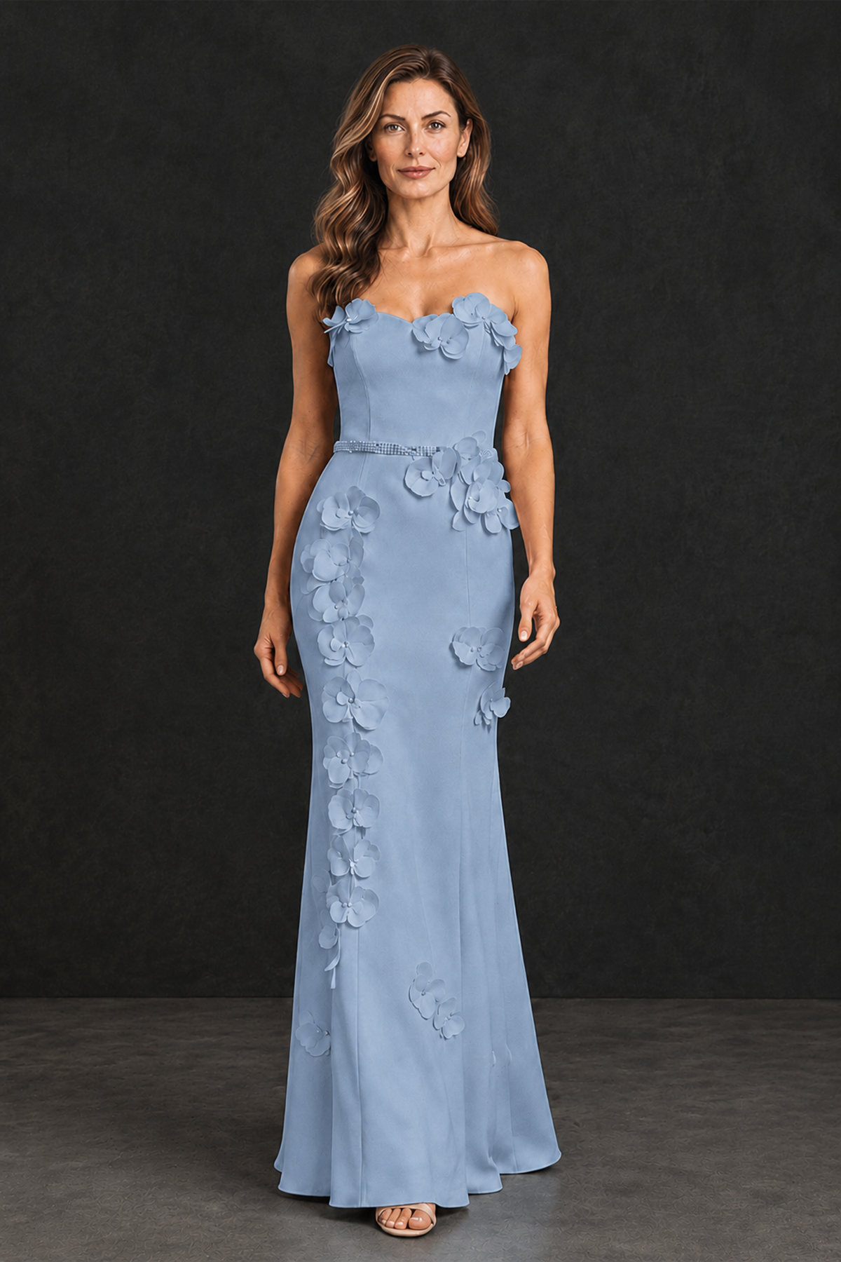 BOLODOO Dusty Blue Strapless Mother of the Bride Dress with 3D Floral Appliques - Dusty Blue - Dusty_Blue_1