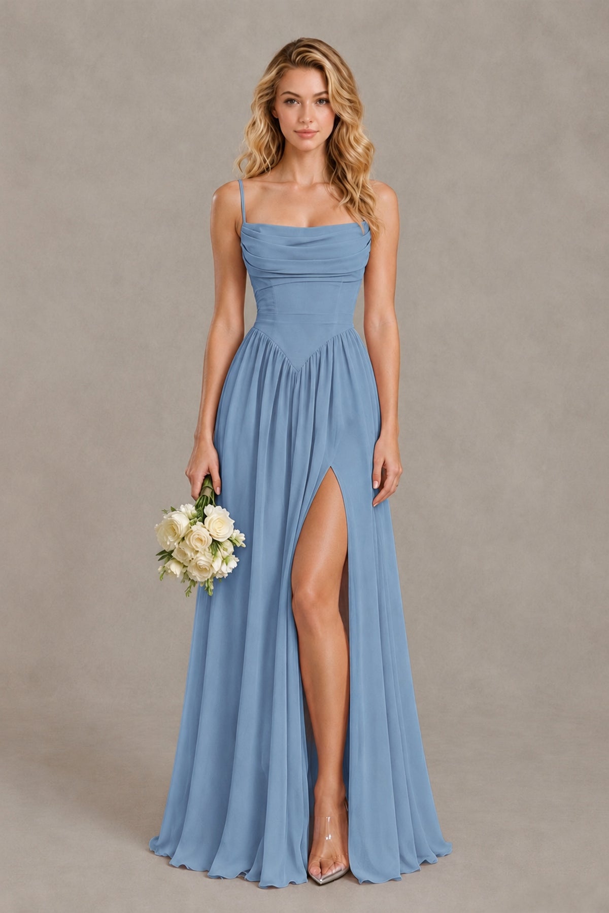BOLODOO Dusty Blue Spaghetti Strap A-Line Bridesmaid Dress with Slit - Dusty Blue - Dusty Blue_1