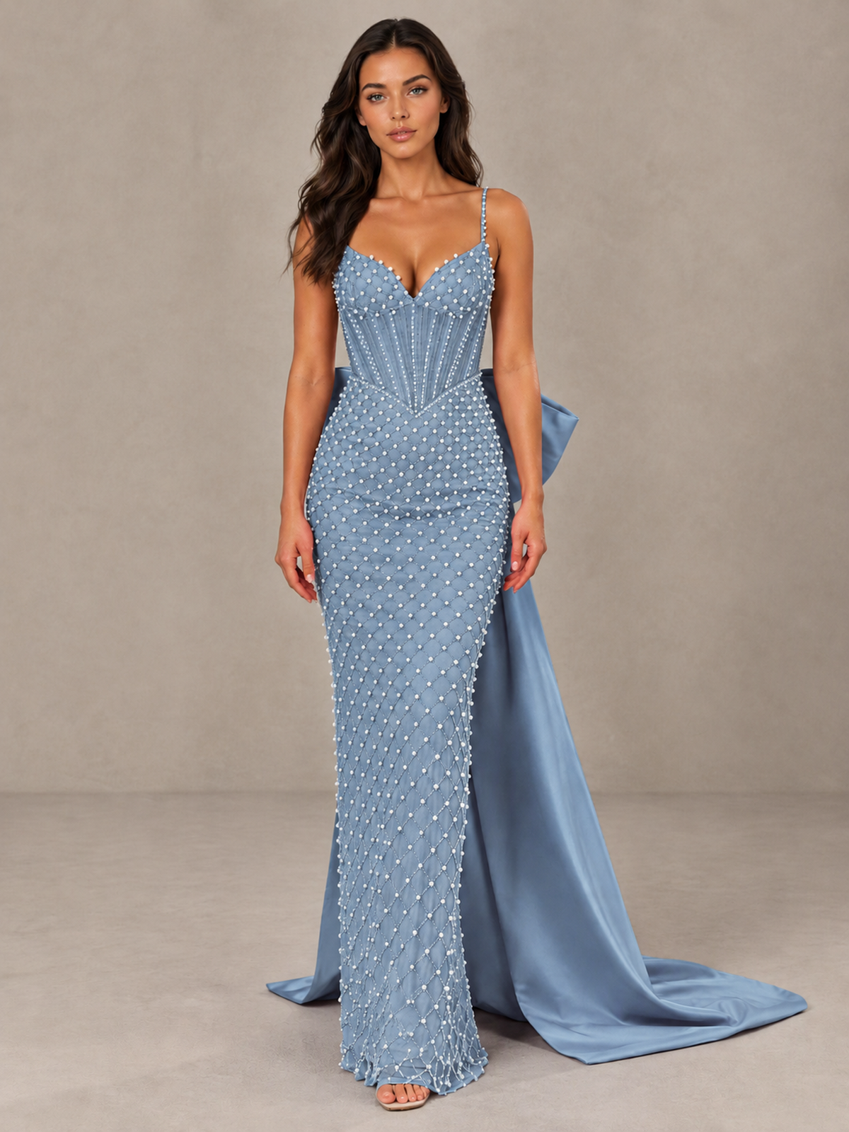 BOLODOO Dusty Blue Beaded Corset Prom Dress with Bow Train - Dusty Blue - Dusty_Blue_1