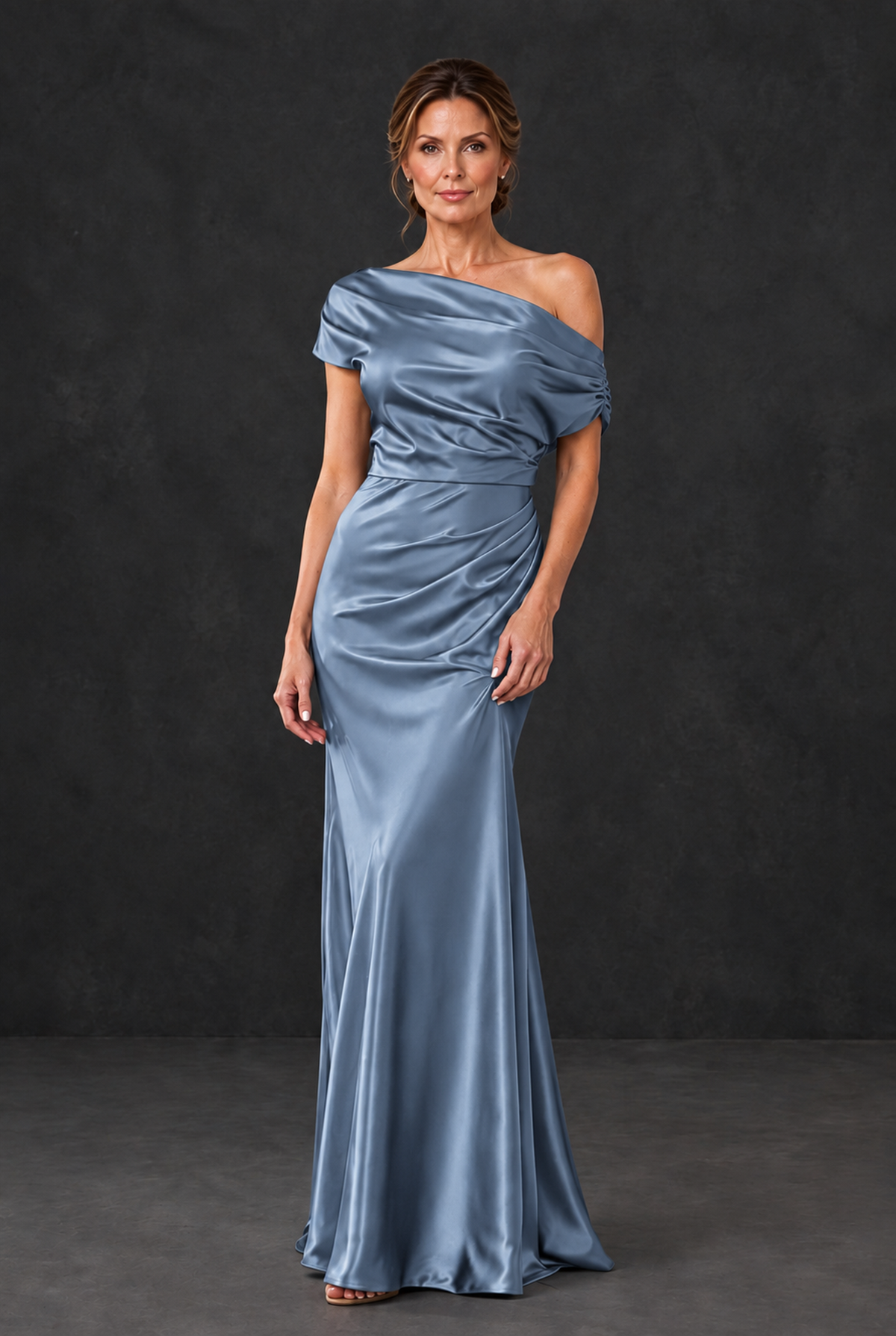 BOLODOO Dusty Blue Asymmetric Ruched Mother of the Bride Dress - Dusty Blue - Dusty_Blue_1