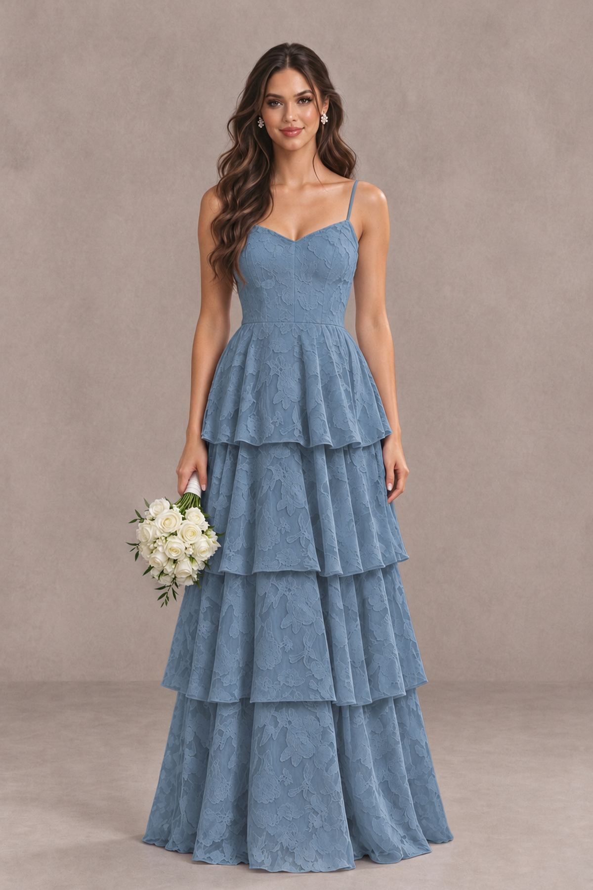 BOLODOO Dusty Blue Tiered Floral-Textured Spaghetti Strap Maxi Dress - Dusty Blue - Dusty Blue_1