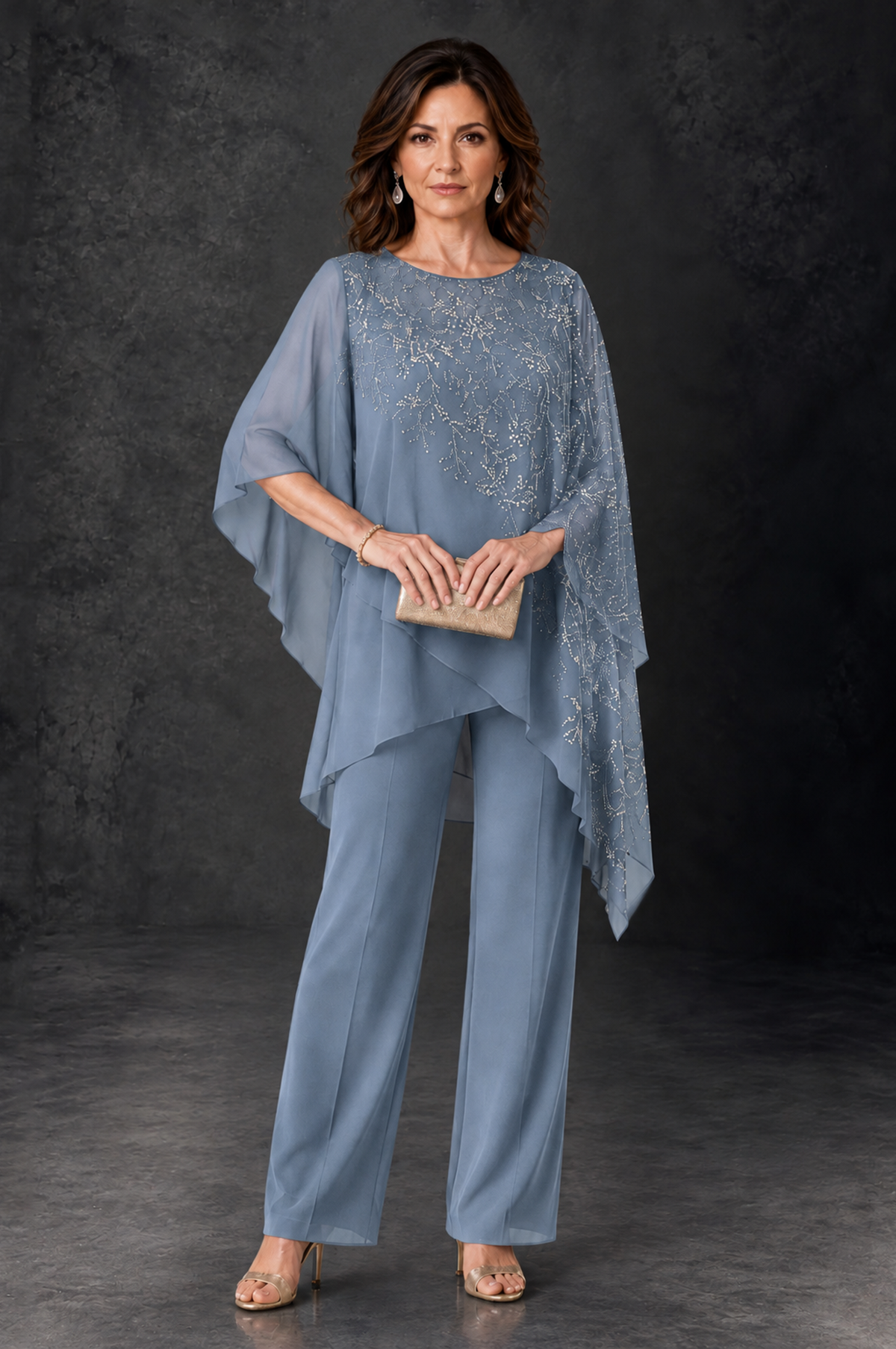 BOLODOO Dusty Blue Embellished Cape Pant Suit for Mother of the Bride - Dusty Blue - Dusty_Blue_1