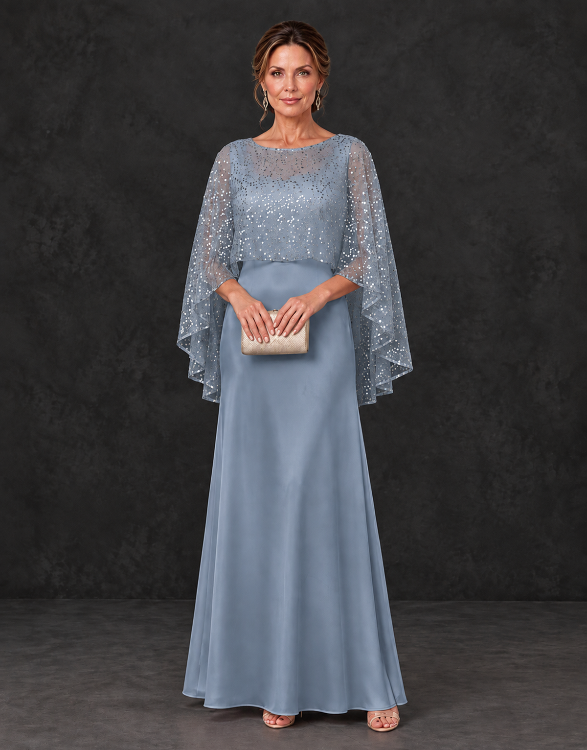 BOLODOO Dusty Blue Sparkle Cape Sleeve Mother of the Bride Dress - Dusty Blue - Dusty_Blue_1