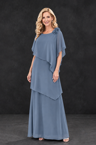 BOLODOO Dusty Blue Tiered Flutter Sleeve Mother of the Bride Maxi Dress - Dusty Blue - Dusty Blue_1