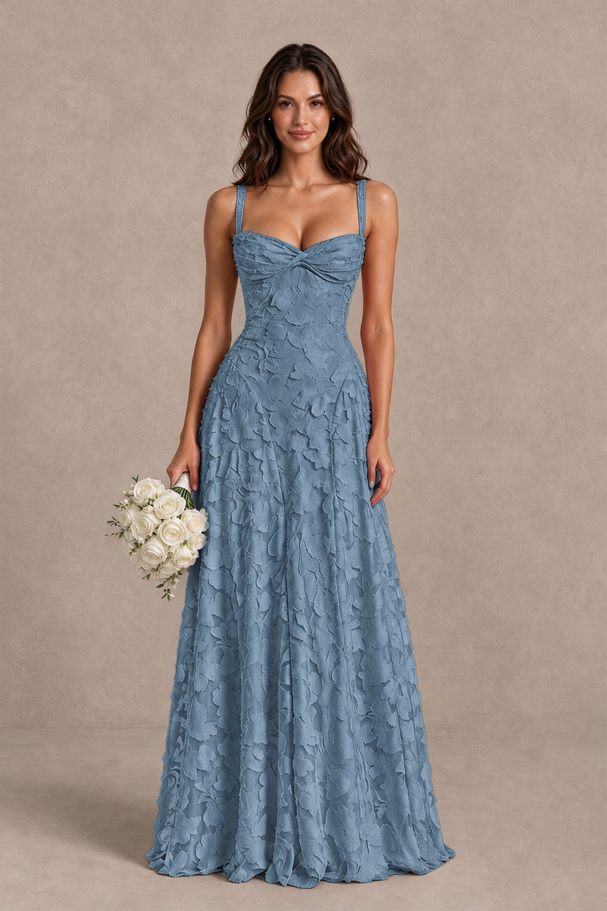 BOLODOO Dusty Blue Floral-Textured A-Line Dress with Lace-Up Back - Dusty Blue - Dusty Blue_1
