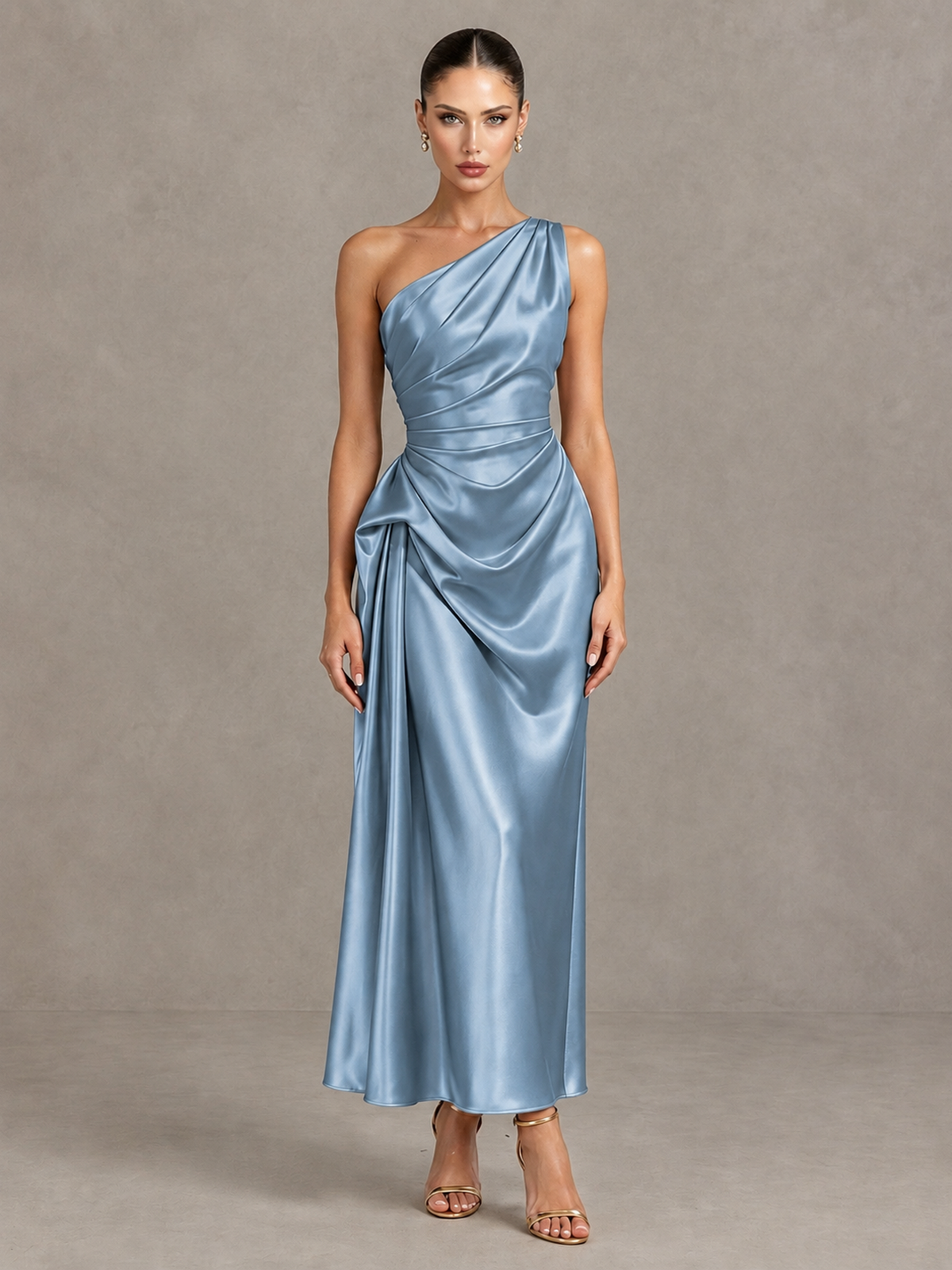 BOLODOO Dusty Blue One Shoulder Satin Cocktail Dress with Draped A-Line Skirt - Dusty Blue - Dusty Blue_1