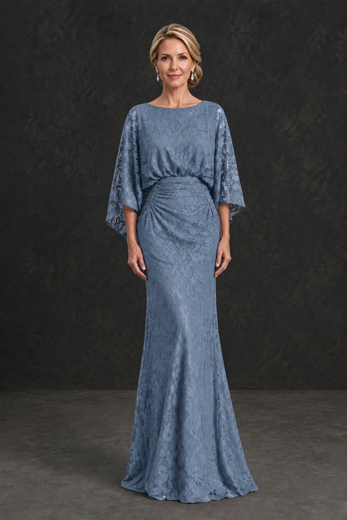 BOLODOO Dusty Blue Lace Flutter Sleeve Mother of the Bride Dress - Dusty Blue - Dusty Blue_1