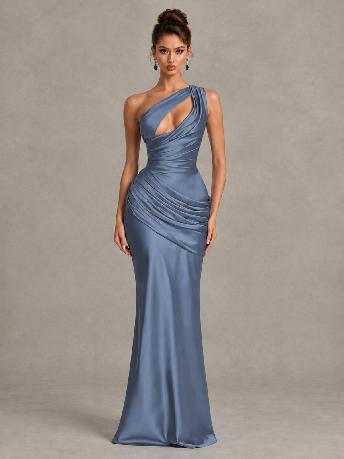 BOLODOO Dusty Blue One-Shoulder Cutout Satin Mermaid Prom Dress - Dusty Blue - Dusty Blue_1