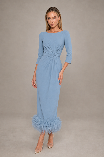 BOLODOO Dusty Blue Feather-Trim Twist-Waist Midi Dress - Dusty Blue - Dusty_Blue_1