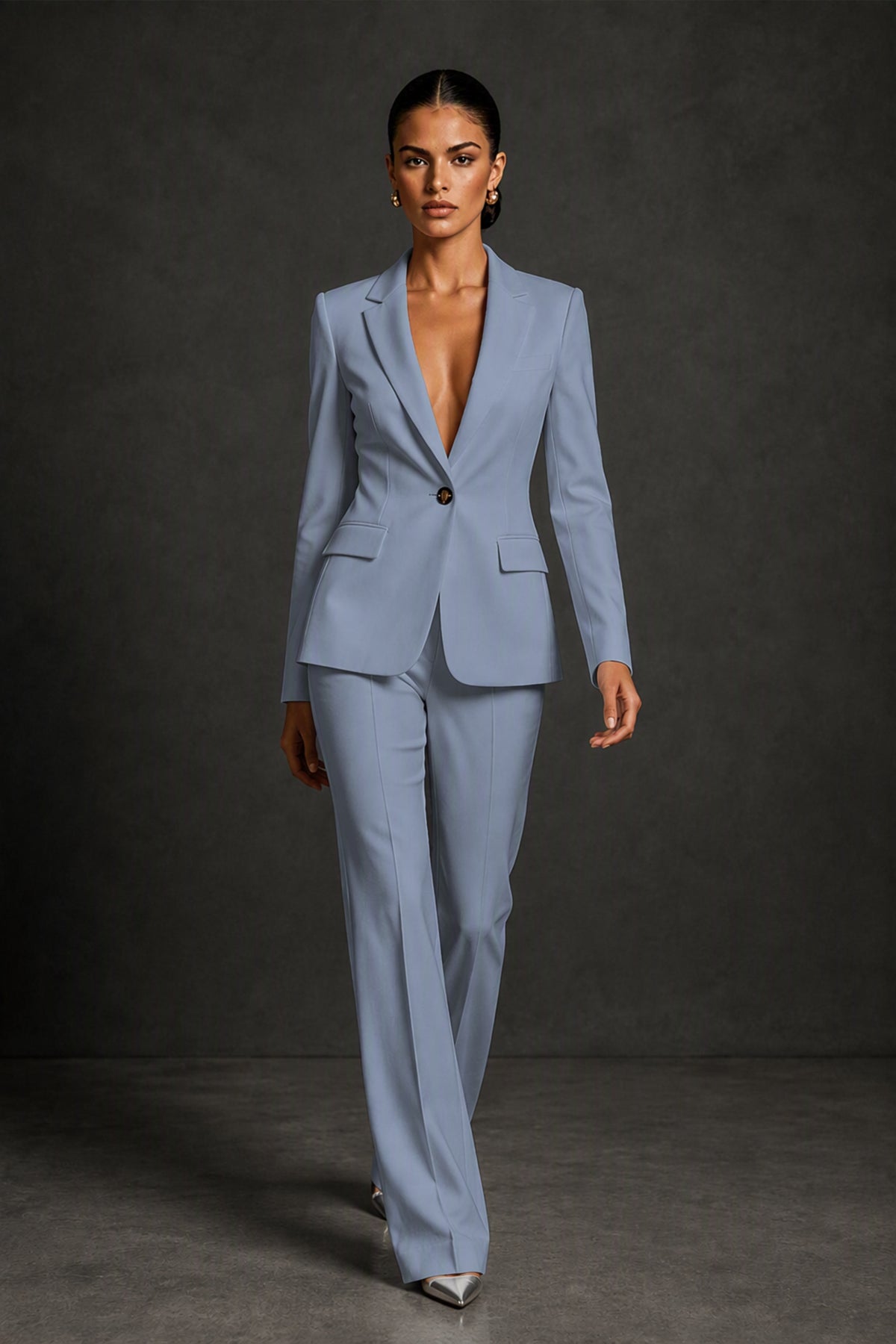 BOLODOO Dusty Blue Two-Piece Blazer and Pants Suit Set - Dusty Blue
